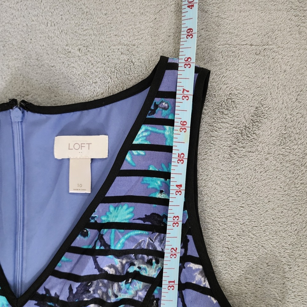 Ann Taylor Loft Dress 10 Floral Striped Cotton With Liner A-Line Sleeveless Tank - Picture 7 of 8